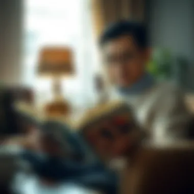 Engaging with Economics A thoughtful individual reading an economics book in a cozy setting.