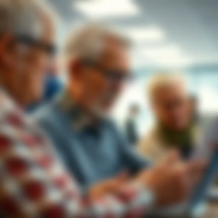 Seniors Engaging with Banking Services Seniors enjoying banking services