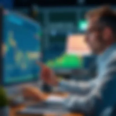 A financial advisor reviewing market trends on a computer screen.