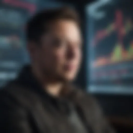 Elon Musk with stock market graphs