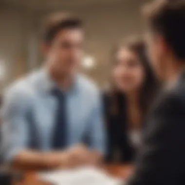 Consultation for Student Loan Refinancing A modern financial advisor discussing refinancing plans with a client