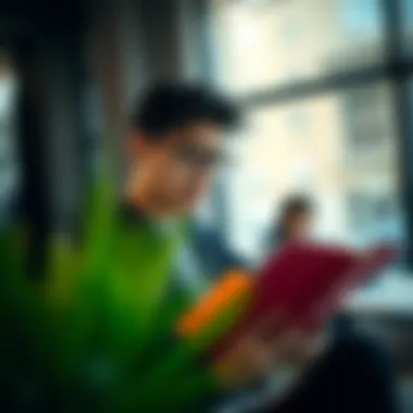 Reviewing Educational Materials for EMBA A young professional reviewing educational materials