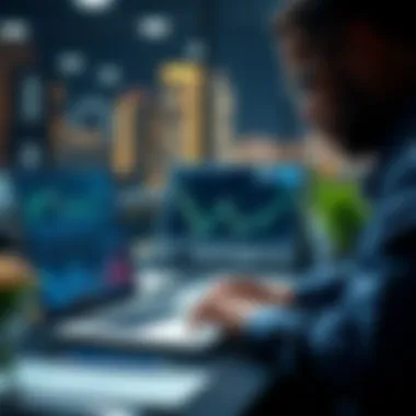 Deciphering Financial Trends A person analyzing financial graphs and data on a laptop