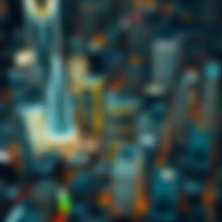 Aerial view of a bustling financial district representing brokerage firms.