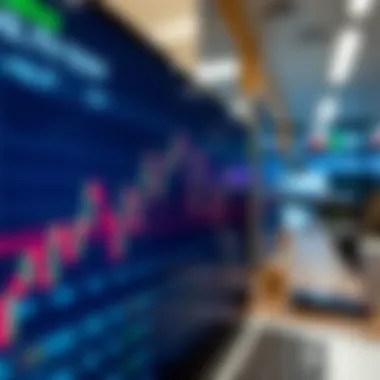 Close-up of a digital trading platform displaying stock trends and analytics.