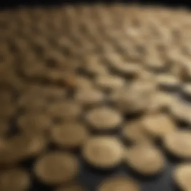 Diverse gold coins displayed on a dark surface