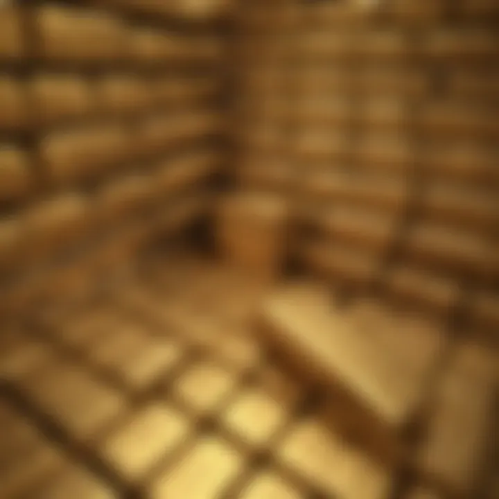 Golden bullion bars stacked in a secure vault