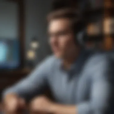 An individual listening intently to finance content
