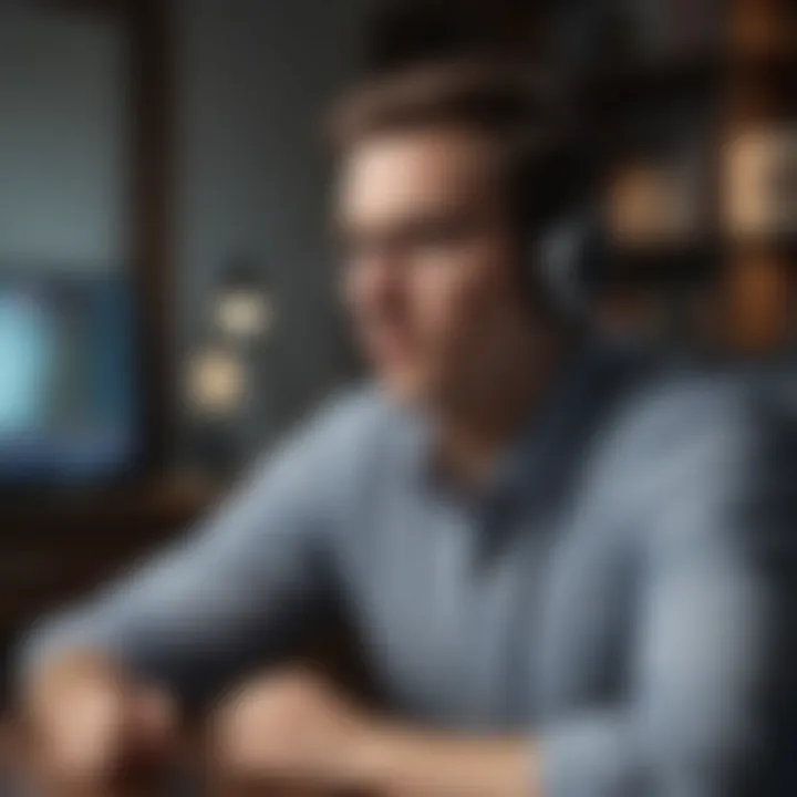 An individual listening intently to finance content