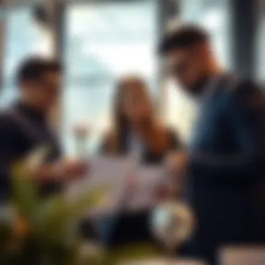 Analyzing Market Trends Together Investors analyzing market trends in a collaborative environment