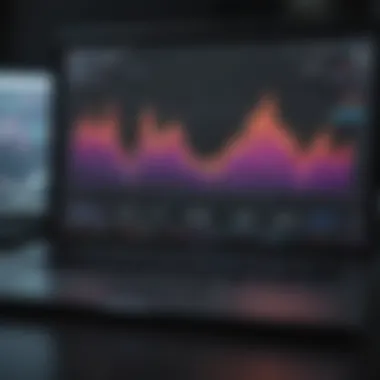 An open book with stock charts and graphs on a laptop screen