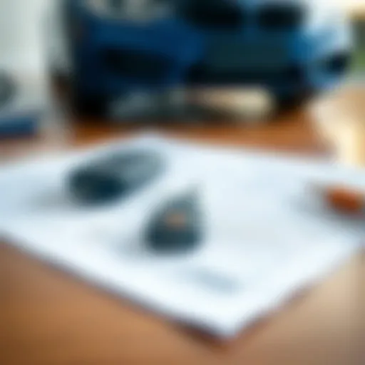 A close-up view of a car key and loan documents on a table