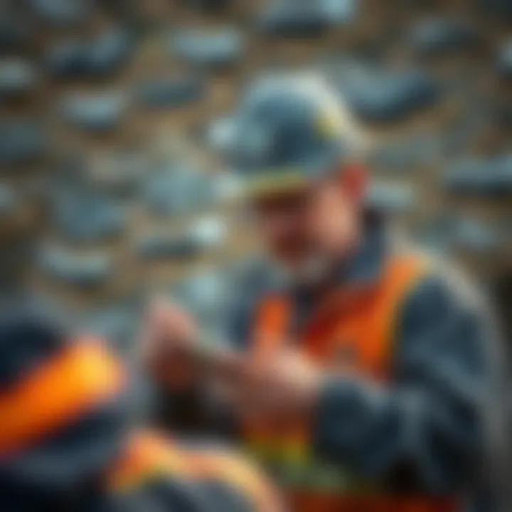 Miner examining ore samples in the field