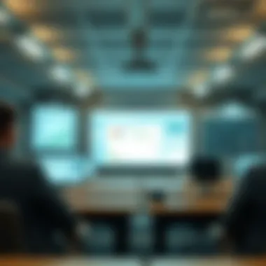 An illustration of a digital classroom environment with Excel training tools