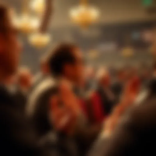 A visually engaging auctioneer calling out bids