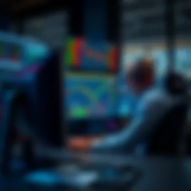 Trader analyzing forex data on multiple screens