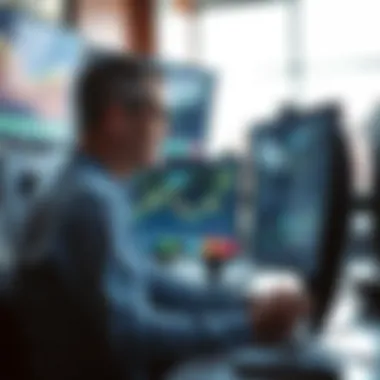 In-Depth Data Analysis for Investors A professional investor analyzing data on multiple monitors displaying stock trends