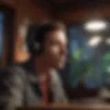 A person listening to a podcast about finance.