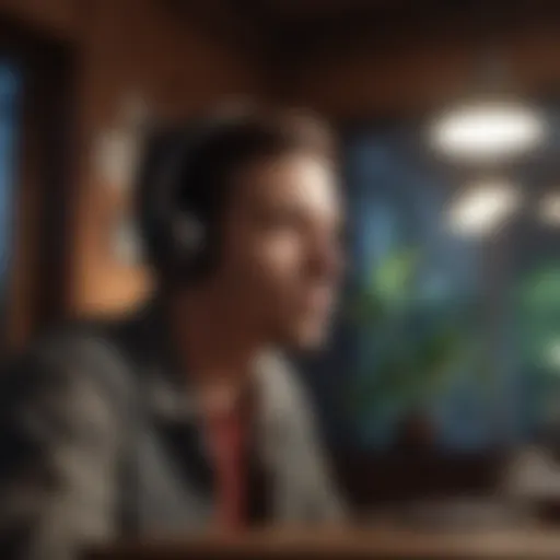 A person listening to a podcast about finance.