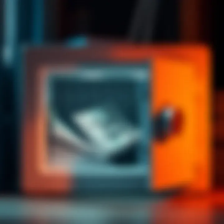 An illustration of home safe with cash and documents inside