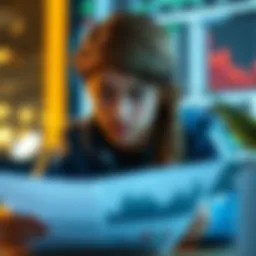 Illustration of a teenager analyzing financial charts