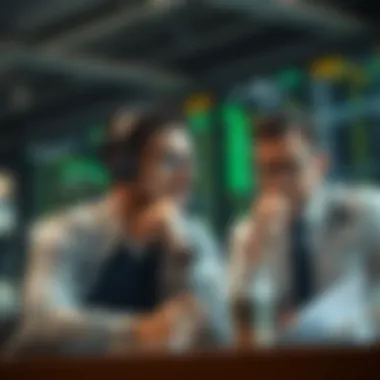 Investment Advice and Decision-Making A trader contemplating investment decisions with a professional advisor