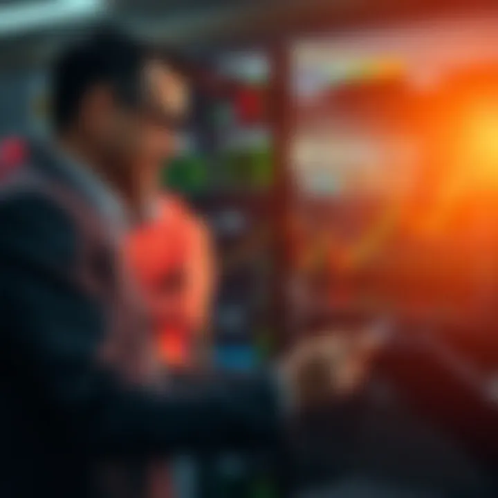 Mentorship in Trading A mentor guiding a trader through a complex financial chart