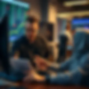 Performance Review in Trading A successful trader reviewing performance metrics with a coach