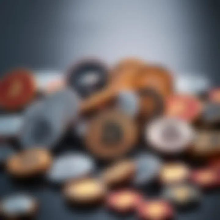 Diverse Non-Fungible Tokens An artistic depiction of various non-fungible tokens showcasing their unique characteristics and digital forms.